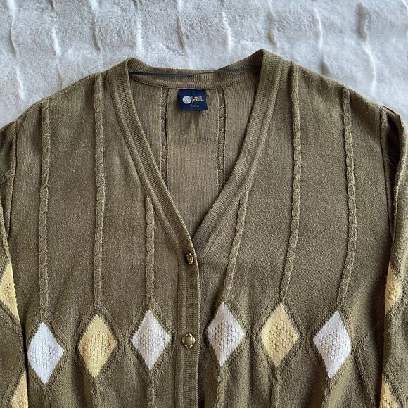 🔥VTG Cotton Blend Argyle Diamond Classic Grandmacore Academia Cardigan Sweater - Picture 7 of 15